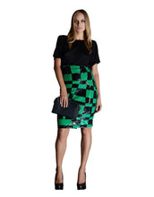 Black & Green Square-Shaped Sequin Pencil Skirt