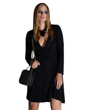 Black Long Sleeve Sequin Wrap Dress