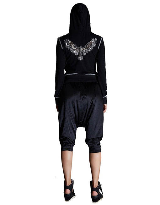 Black Loose ¾ Leg Tapered Silk Pants