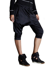 Black Loose ¾ Leg Tapered Silk Pants