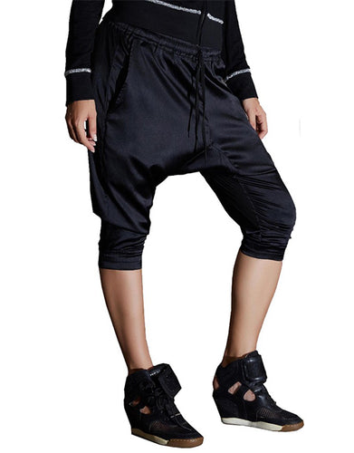 Black Loose ¾ Leg Tapered Silk Pants
