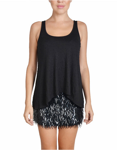 Black Sequin Fringe Mini Skirt