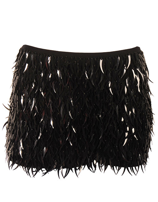 Black Sequin Fringe Mini Skirt