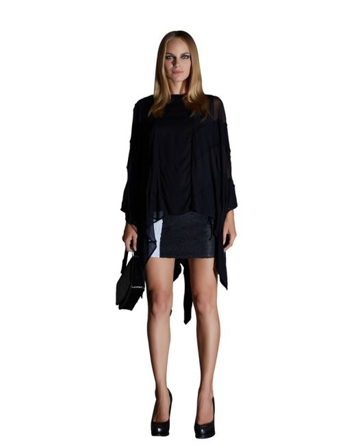 Black Sequin Mini Skirt With A White Stripe