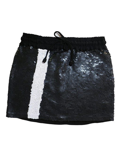 Black Sequin Mini Skirt With A White Stripe