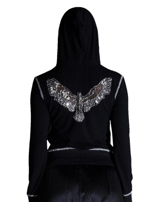 Black Sequined Eagle Hooded Jacket