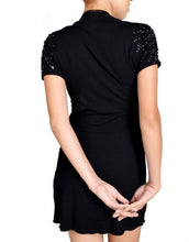 Black Short Sleeved Sequin Detail Wrap Dress
