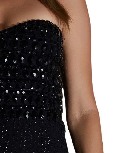 Black Strapless Sequin Tube Dress