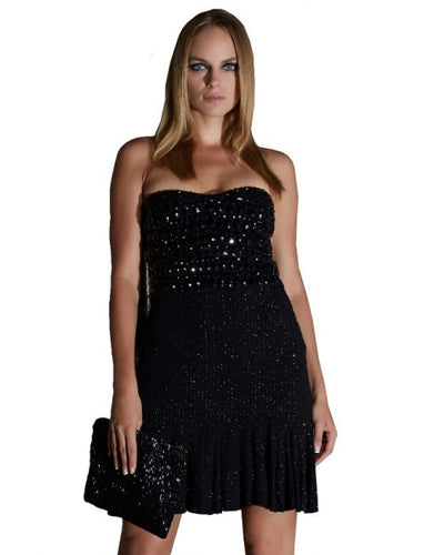 Black Strapless Sequin Tube Dress