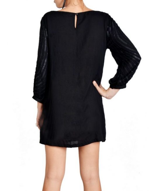 Black Three Quarter Sleeve Sequin Shift Dress