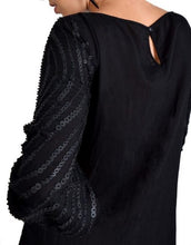 Black Three Quarter Sleeve Sequin Shift Dress