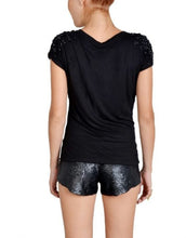 Black V-Neck Sequin T-Shirt