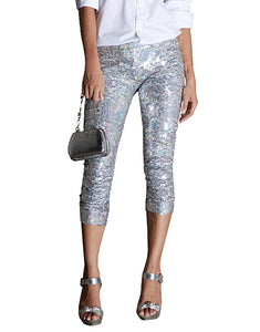¾ Length Silver Sequin Leggings