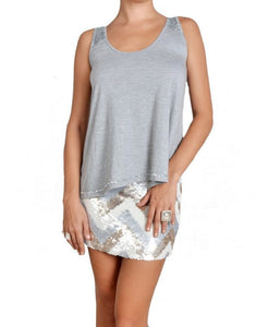Flared Light Grey Sequin Detail Top