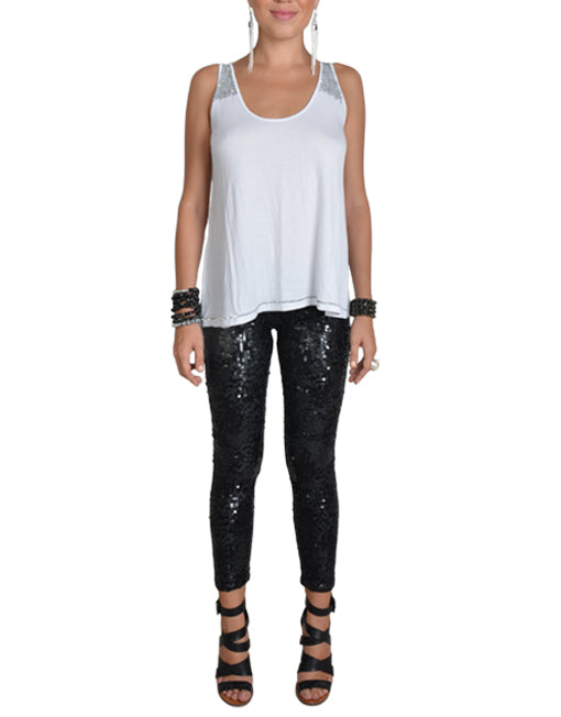Flared White Sequin Detail Top