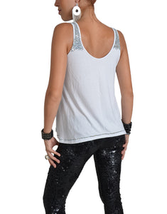 Flared White Sequin Detail Top