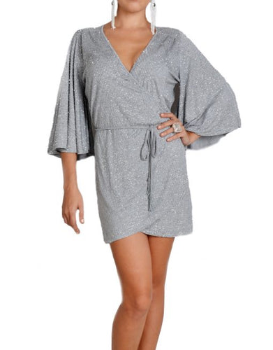 Light Grey Kimono Wrap Dress