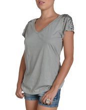 Light Grey V-Neck Sequin T-Shirt