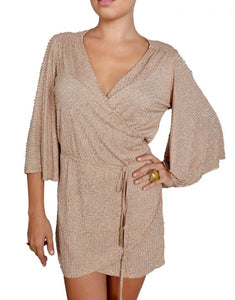 Nude Kimono Wrap Dress