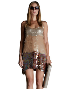 Nude and Gold Racerback Sequin Mini Dress